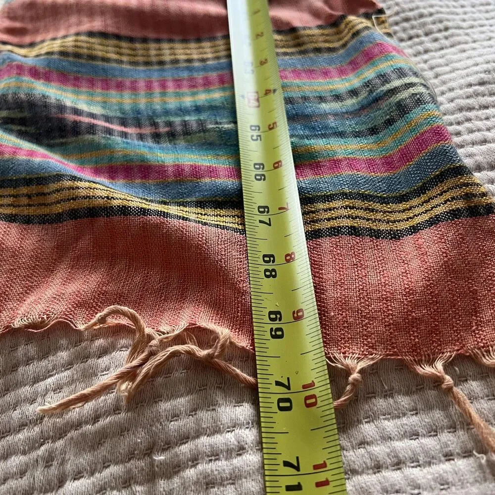 IDEA'S Scarf Womens One Size Orange Multi Color Striped Woven Fringed India Boho